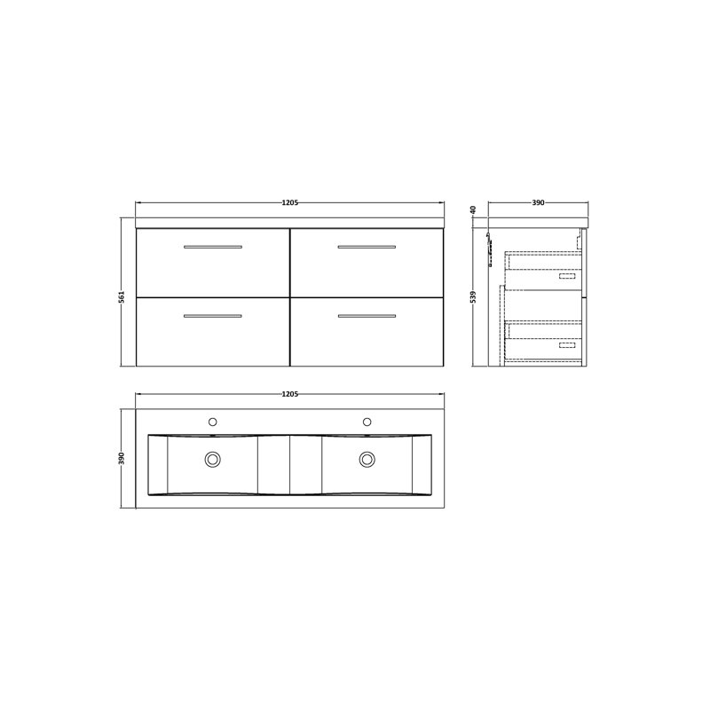 1205mm Double Bathroom Vanity with Drop In Vitreous China Basin, Midnight Blue