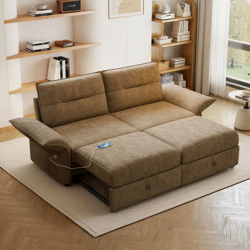 Canapé-lit 85 po en flanelle convertible avec port USB, canapé-lit 2 en 1, causeuse multifonctionnelle pour le salon, 4 couleurs