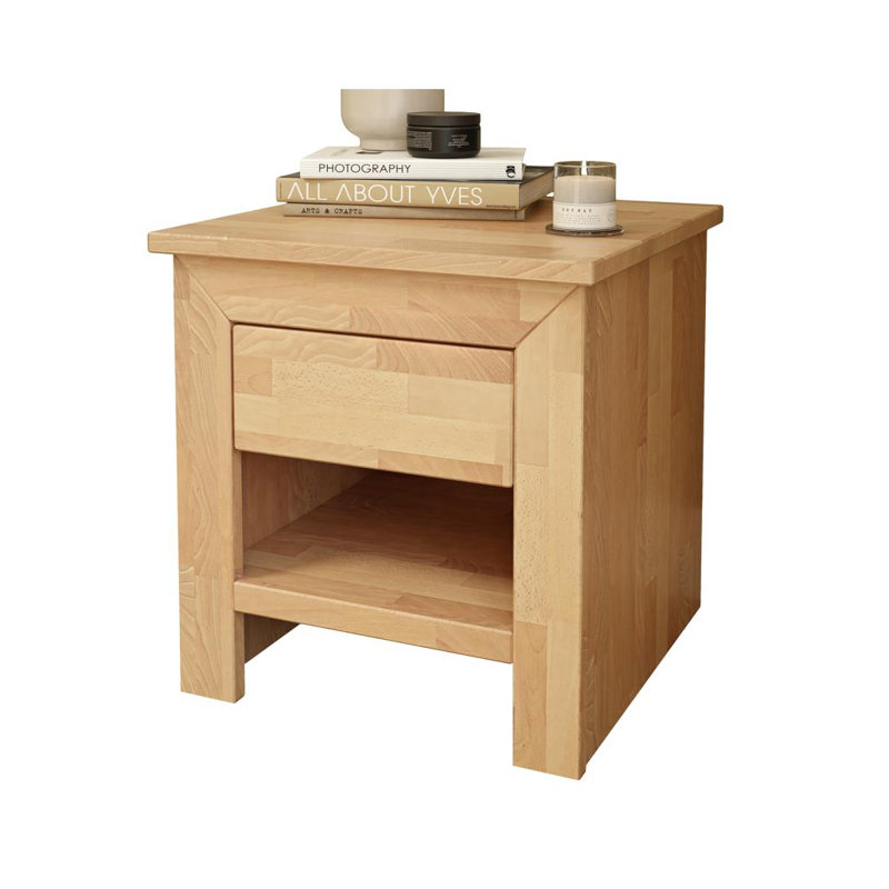 Krout 45cm W Solid Wood Bedside Table, Beech