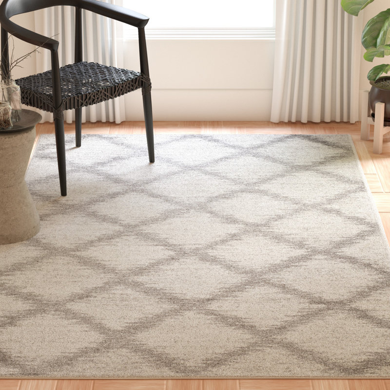 Oddger Geometric Ivory/Silver Area Rug, Rectangle 9' x 12'