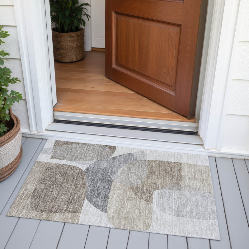 Machine Washable Indoor/Outdoor Xhevrie Taupe Rug, Rectangle 1'8" x 2'6"