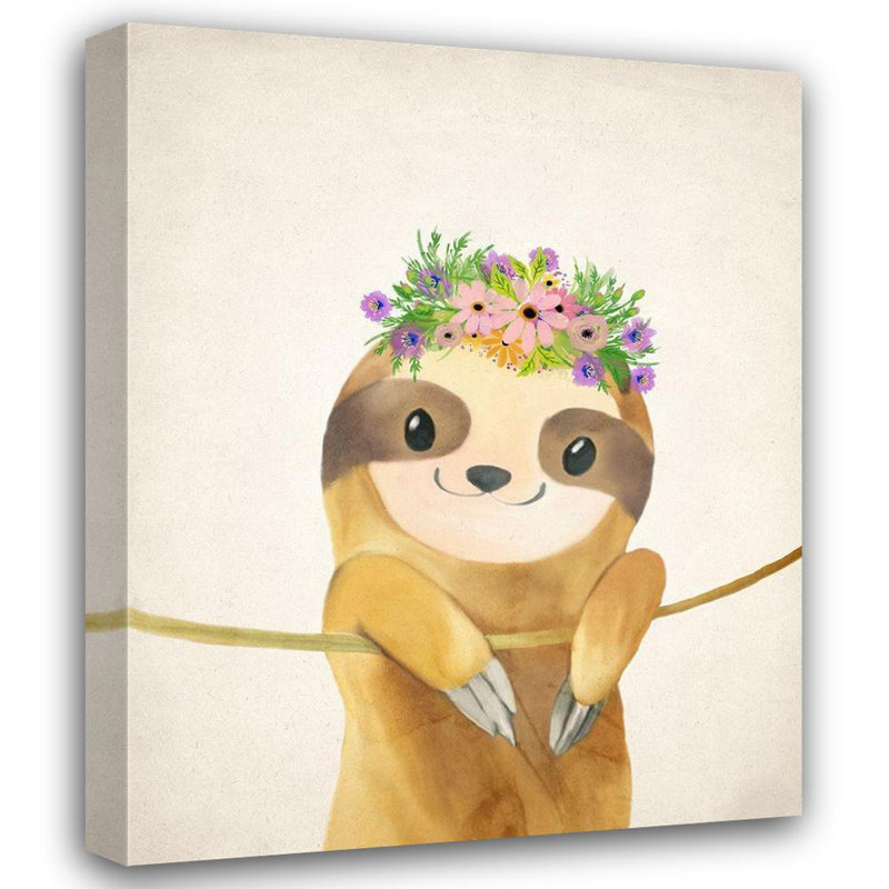 Art encadré sur toile tendue par Trinx Kimberly, Allen: Floral Sloth 1, H 18 po x l 15 po