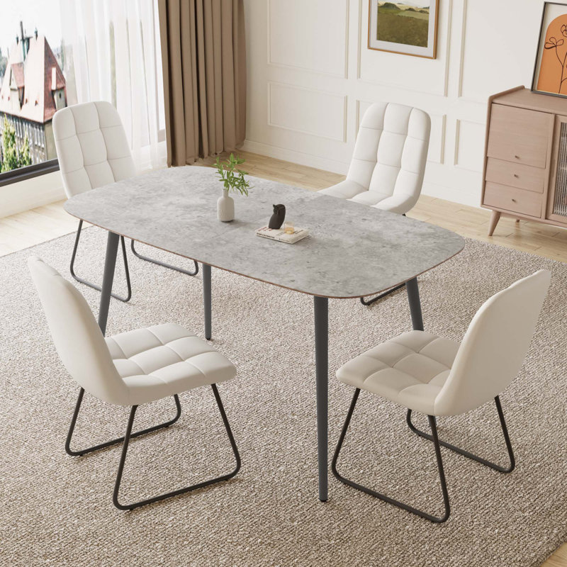 Ensemble de table de salle à manger 55,1 po, Blanc, Gris / Noir