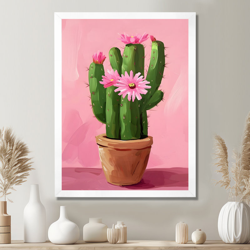 Fleurs de cactus en pot - Art mural floral cactus, Toile encadrée blanche avec une seule photo, H 40 po x l 30 po x P 1,5 po
