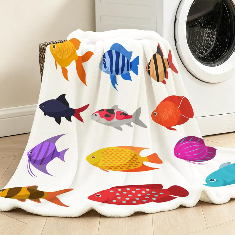 Clear Ultra Soft Flannel Fleece Throw Blanket,Isolated River Fish Set Single-Sided Print, Jeté 50 po x 60 po