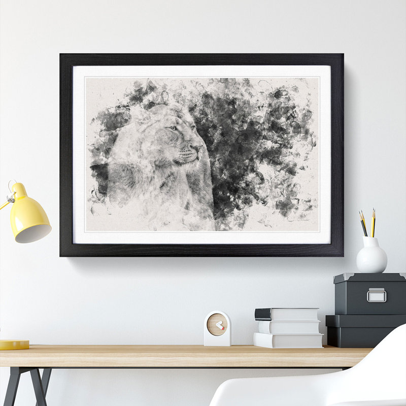 Wild Lioness Watercolour - Framed Print, Black, 35cm H x 50cm W x 2cm D