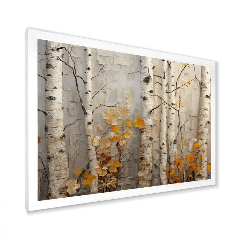 Élégance de bouleau d'automne - art mural grand arbre, Cadre de coin blanc fermé, H 16 po x l 32 po x P 1 po