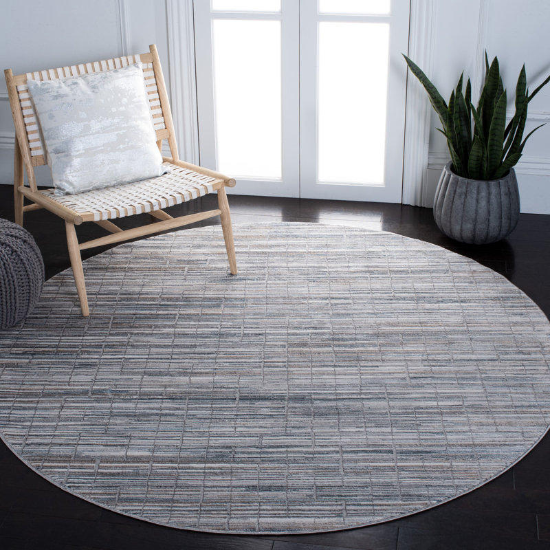 Tapis géométrique gris / ivoire, Rond 6 pi 7 po