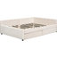 Lit plateforme double avec 2 tiroirs, bois beige, revêtement en lin, sans sommier, aménagement de chambre à coucher, rangement et rangement, organisation-794770537
