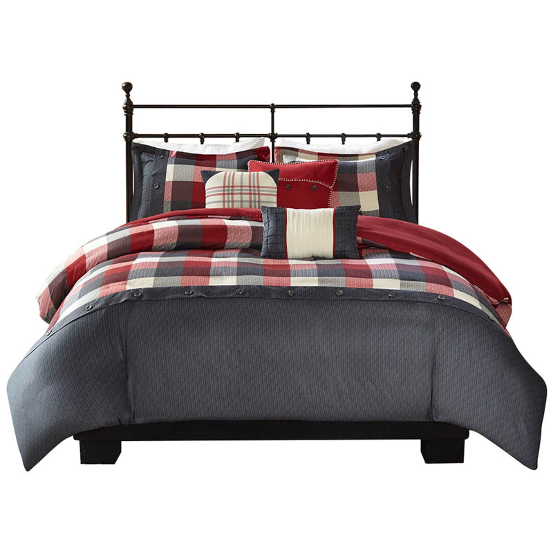 Housse de couette à chevrons 6 pièces avec fermeture à cravate pour très grand / très grand lit, Rouge