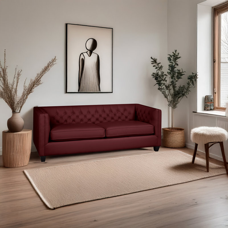 Bourne 84" Genuine Leather Tuxedo Arm Sofa, Cherry Leather Match