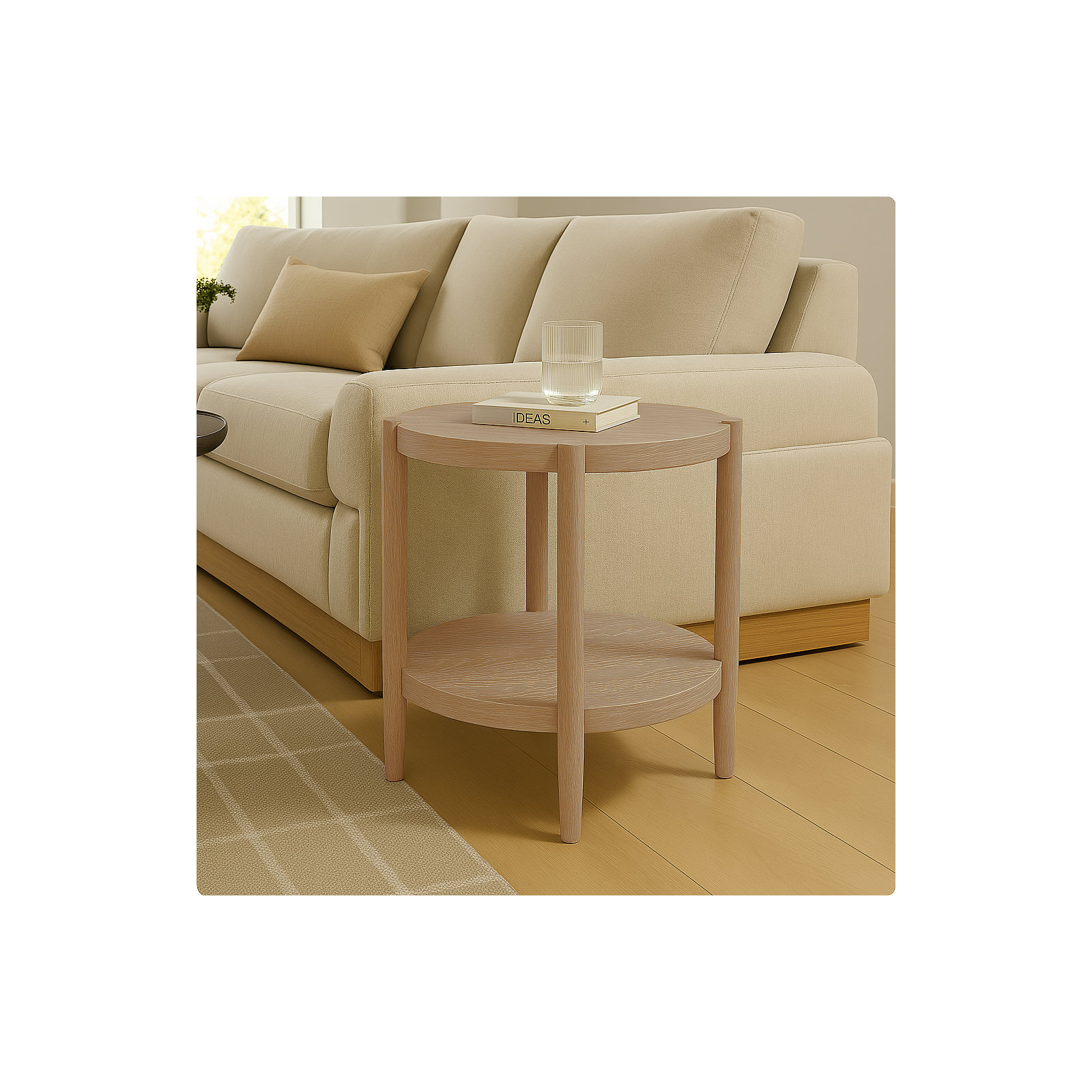 Reece Round End Table, Natural Wood