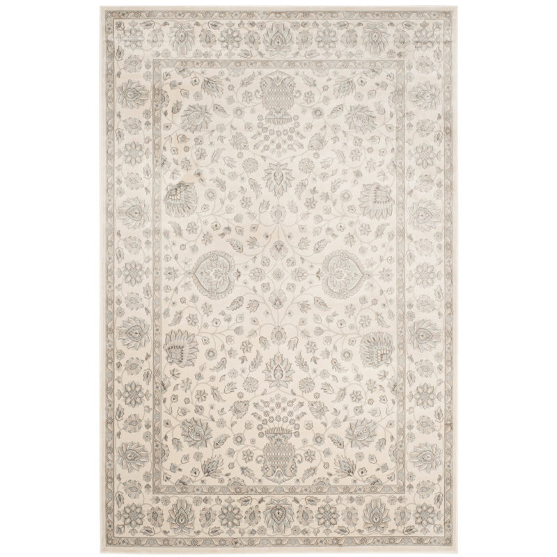 Tapis en viscose argenté / crème Ensembles, Rectangle 4 pi x 5 pi 3 po