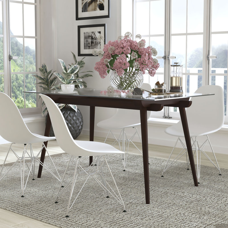 Table en bois massif avec plateau en verre transparent 31,5 po x 55 po Aluino, Noyer