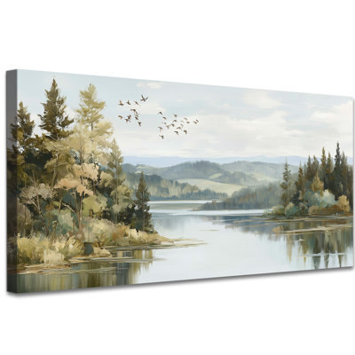 «Forest Forest Wall Art», toile abstraite rustique boisée sur toile pour le salon ou la chambre à coucher, galerie de peinture tranquille enveloppée, œuvre d'art prête à accrocher, 16 po x 32 po
