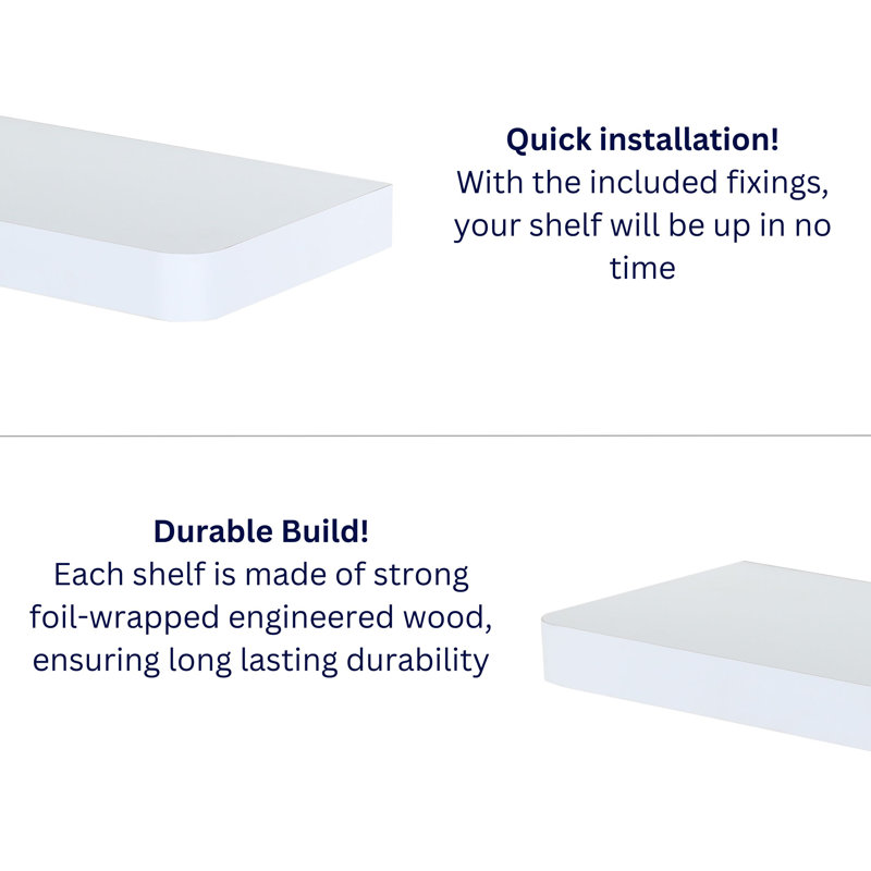 Arran Chunky Floating Shelf Kit, White Shelving, Foil-Wrapped Finish, White, 3.8 cm H x 80 cm W x 19.5 cm D