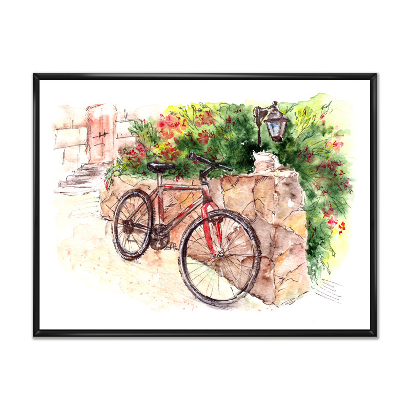 Impression florale sur toile avec bicyclette, H 16 po x l 32 po x P 1 po, Cadre flottant noir