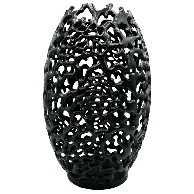 Vase de table en aluminium fabriqué à la main Kidane, Noir, H 15 po x l 10 po x P 10 po