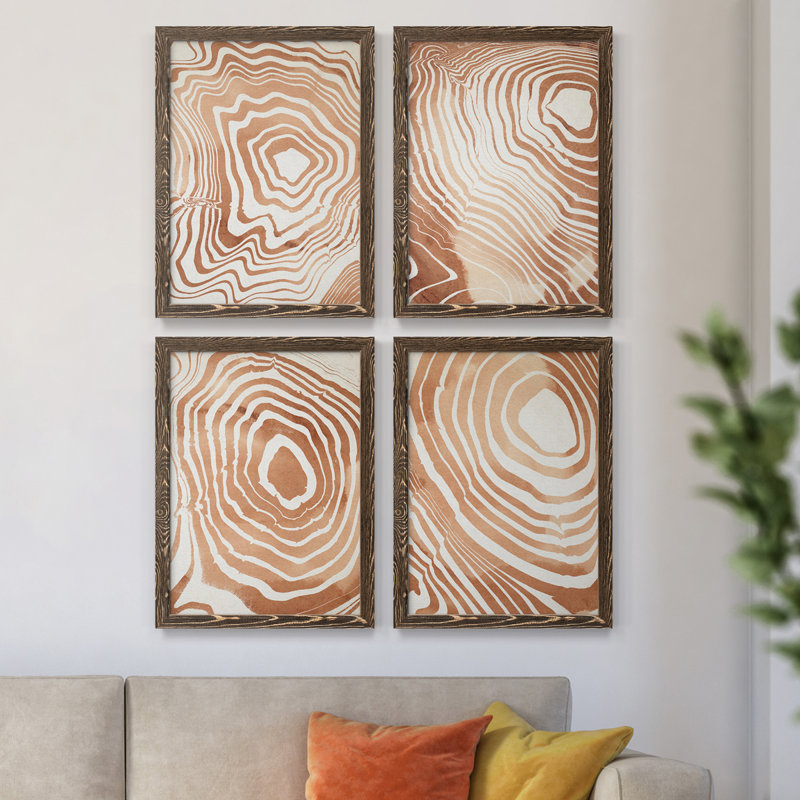 Toile encadrée de qualité supérieure «Wood Grain Suminagashi I» - prête à être accrochée, H 20 po x l 68 po x P 1,5 po, Noyer
