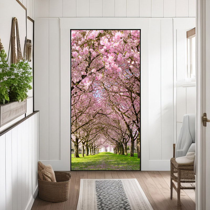 Décoration murale Cherry Blossom Path - Revêtement en tissu auto-adhésif repositionnable