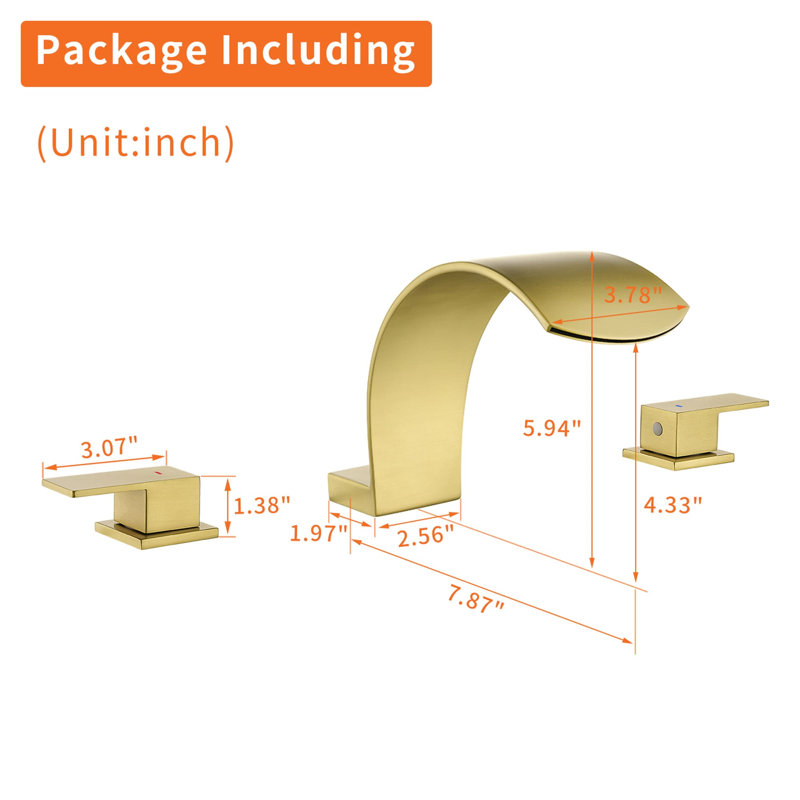 3 Hole Deck Mount Tub Faucet Waterfall Bathtub Faucet Brass Double Handle Tub Fillers With Valve, Brushed Gold