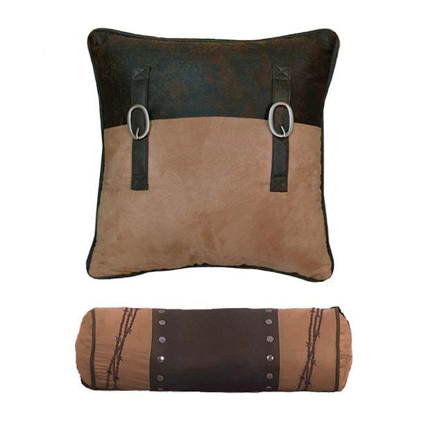 Rustic Barbwire Faux Leather Embroidery Western Rustic Comforter Set, King Comforter + 6 Additional Pieces