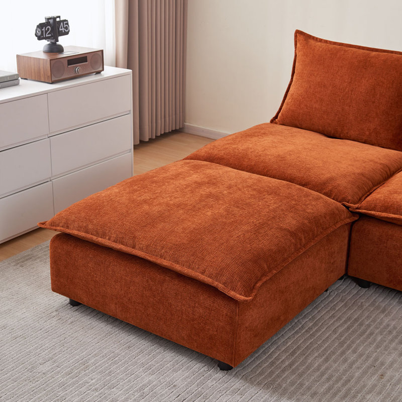 Armless Sofa Couch with Ottoman, Orange
