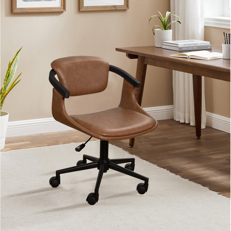 Marcus 360°Swivel Faux Leather Upholstered Home Office Task Desk Chair, Brown