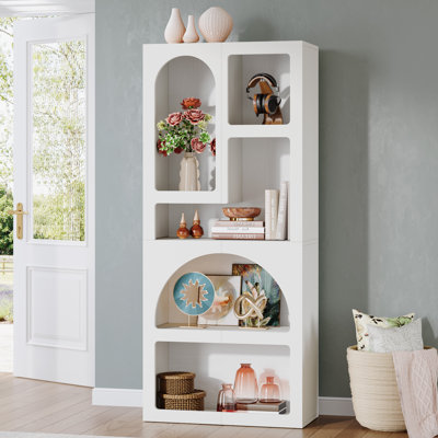Attwood 70" Tall Bookshelf, 5 Tier Geometric Bookcase, Modern Freestanding Display Shelf for Living Room, Bedroom