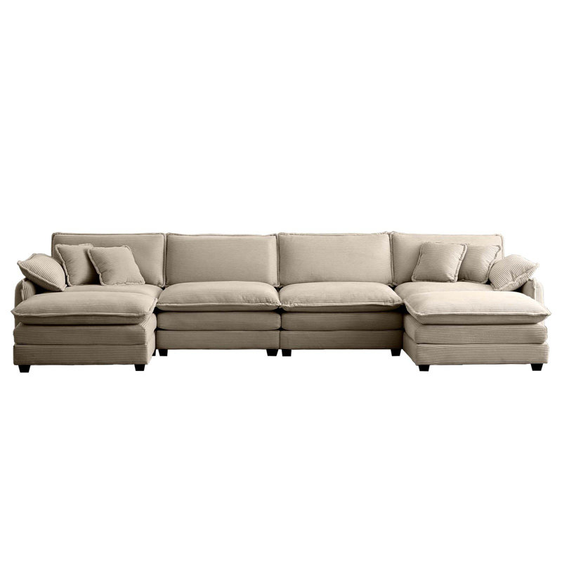 Oversized Modular Cushioned Sofa With Conversible Ottoman, Camel, 33.85" H x 115.34" W x 34.25" D