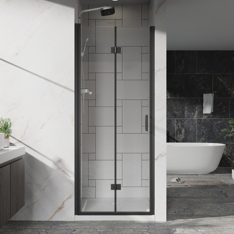 32"X 72" Glass Shower Door With 1/4 Inch (6Mm) Tempered Clear Glass, Black Finish, Reversible Installation, 180 Pivot System, Heavy - Duty Zinc Alloy Handle, Water Proof And 32" 33.2" Adjustable