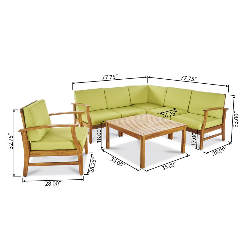 Ensemble modulaire 6 pièces avec coussin Bevens, Vert