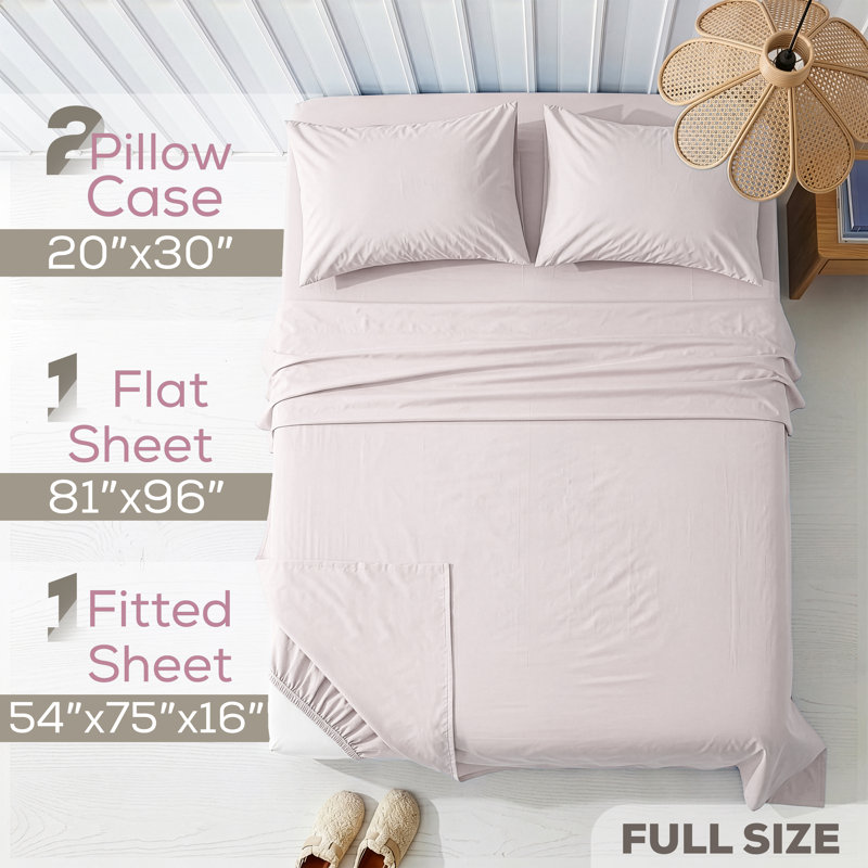 Ensemble de draps en percale 100% coton lavé - comprend 1 drap plat, 1 drap-housse et 2 taies d'oreiller, Blush