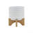 5" TRIBAL PLANTER W/ WOOD STAND, WHITE
