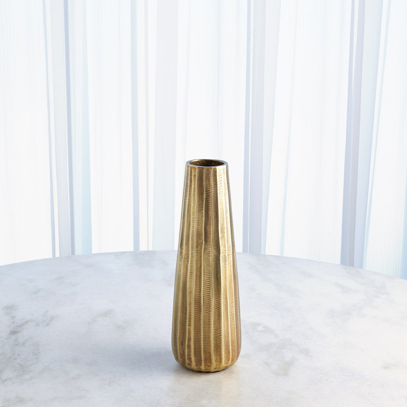 Chased Round Vase-Antique Brass, 15.5" H x 5.5" W x 5.5" D