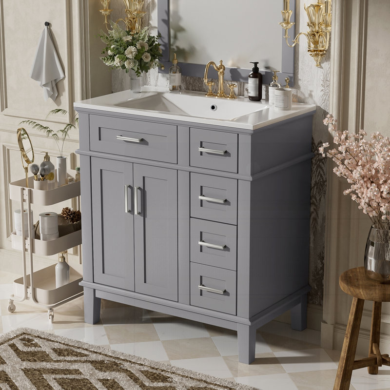 Meuble-lavabo 30 po avec lavabo en céramique, Gris