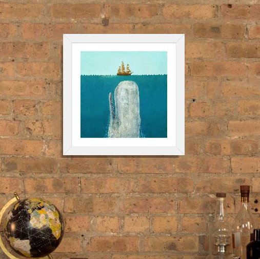 «The Whale Square», reproduction d'art graphique, H 16 po x l 16 po, Impression encadrée, White