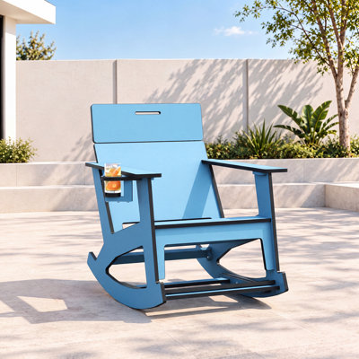 Outdoor Oversized HDPE Rocking Chair,, Patio Rocker Chair With Wide Back and Retractable Footrest