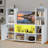  4-Tier U-Shaped Castle Bookcase With LED Lights & Cabinet, White Cube Storage Organizer With Adjustable Shelves
