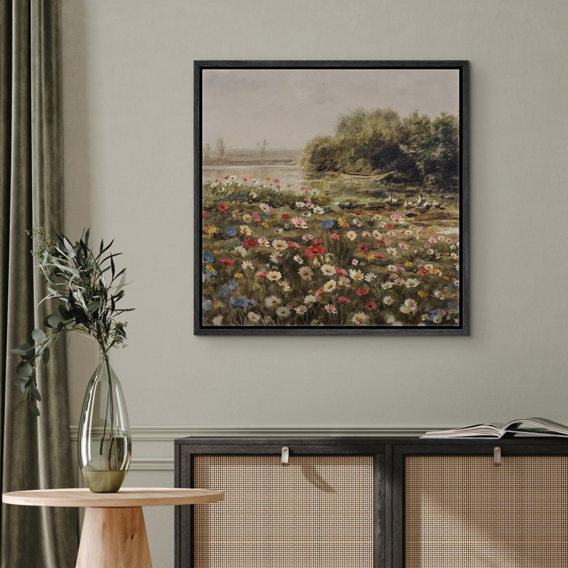 Wildflowers " Vintage Nature's Palette Wildflowers By The Lake Wilderness Illustrations Rustic French Country ", Black