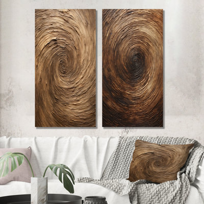 Ensemble de salon brun avec spirales abstraites et murales