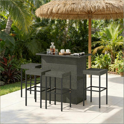 Bar Height Pool Furniture Set,Outdoor Table And Chairs,5 Piece Rattan Wicker Bar Set