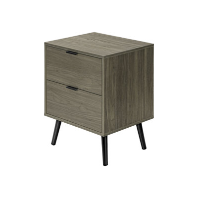 Grey Laminate Contemporary End Table For Bedroom Living Room, Side Table, Nightstand, Storage Drawers, Solid Wood Legs, 19 In. Width, 24 Tall, 16.17 Depth, W Modern Accent Nightstand In D, Easy