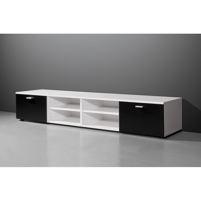Emerald Easy Lowboard with 4 Open Compartments, White and black