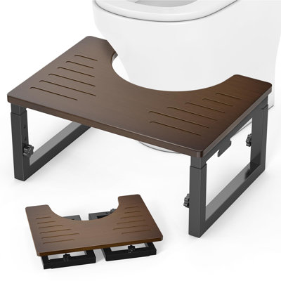 Bamboo Toilet Stool Squat, 7In 8 In & 9In Adjustable Heights, Foldable Poop Stools For Bathroom Adults, Squat Stool Potty With Non-Slip, Sturdy Pooping Step Stools, Brown