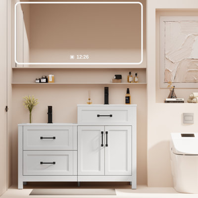 Wimer 48" Double Sink Bathroom Vanity Set With Two Separated 24" Ceramic Tops, Two Different Height