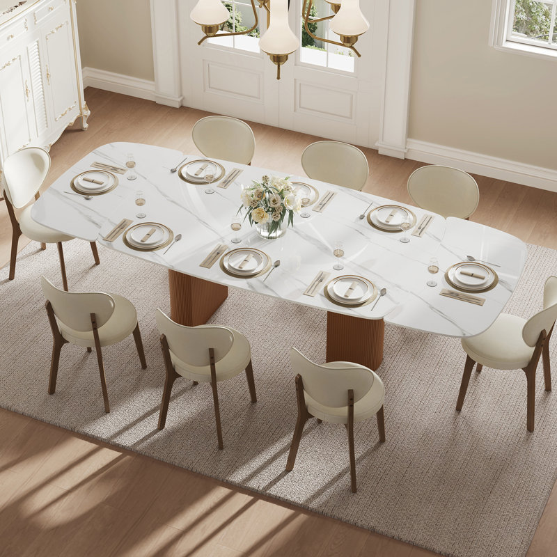 Table de salle à manger extensible 63-94,5 "moderne pour table de chevet en pierre frittée 4-10 avec base double en bois brun