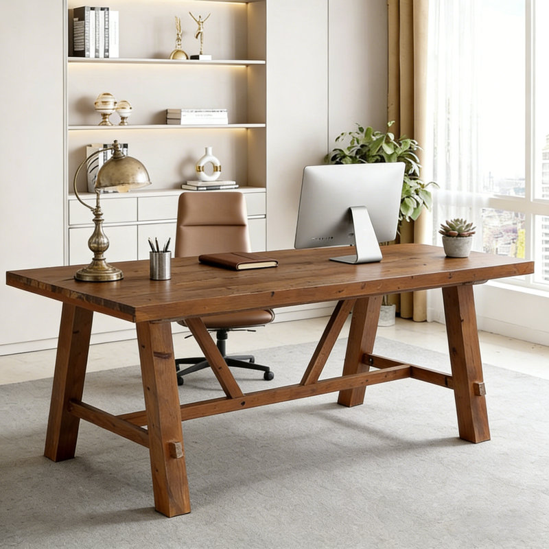 Longs bureaux en bois massif de 70,87 po de long, bureau en bois massif