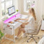 Petit bureau d'ordinateur avec 2 tiroirs et lumières DEL, bureaux à domicile avec poche latérale et support pour écran-172410961-171859990