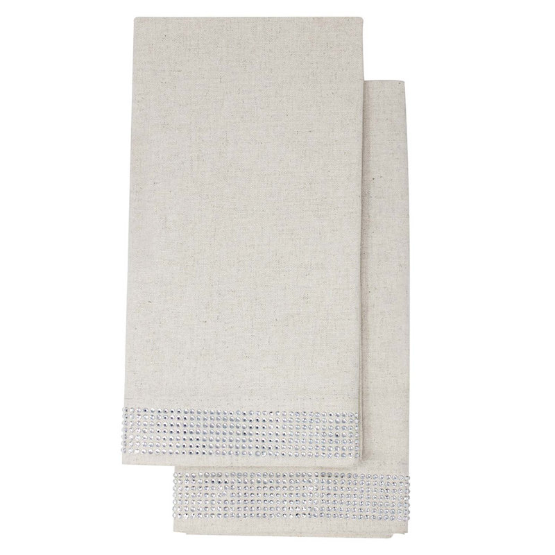 Sparkles Home | Ensemble de serviette à rayures Rhinestone | Carré 20 po | Mélange de coton et lin | Ensemble de 2, Taupe